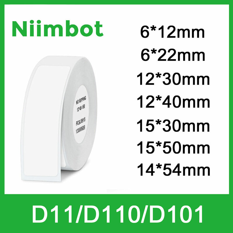 Niimbot D11 etiqueta branca adesivo, papel térmico impermeável, auto-adesivo, rolo de papel para NIIMBOT, D11, D110