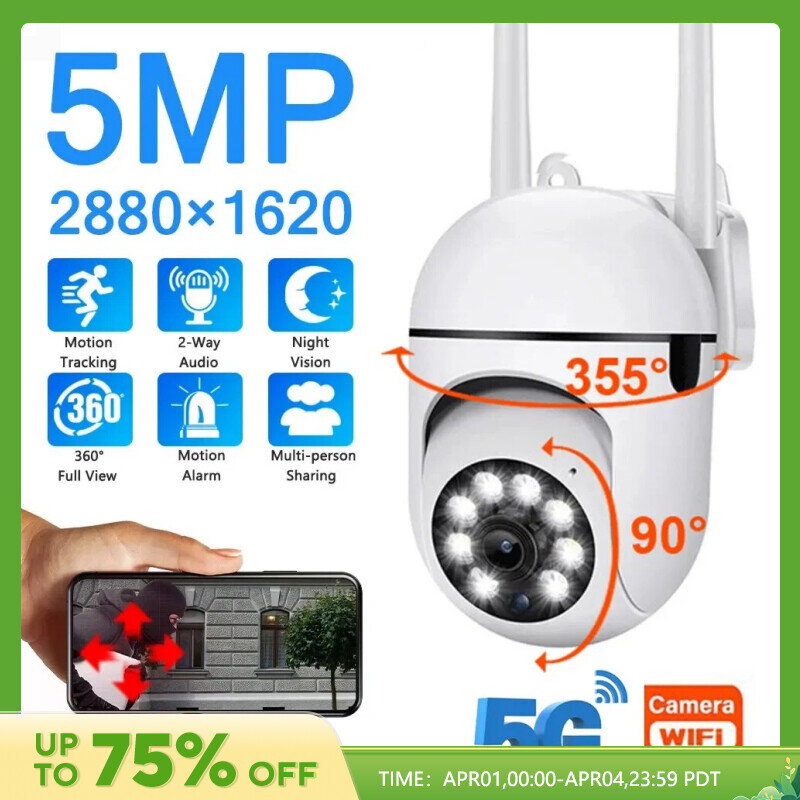 Kamery monitorujące 5MP 5G WiFi Kamera IP HD 1080P IR Pełnokolorowa ochrona przed noktowizorem Motion CCTV Kamera zewnętrzna