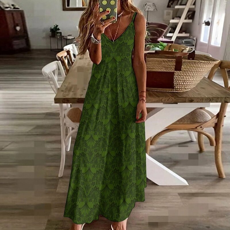 Stegosaurus Lace - Green Sleeveless Dress Women's clothing summer clothes for women beach outfits for women dress for women 2023