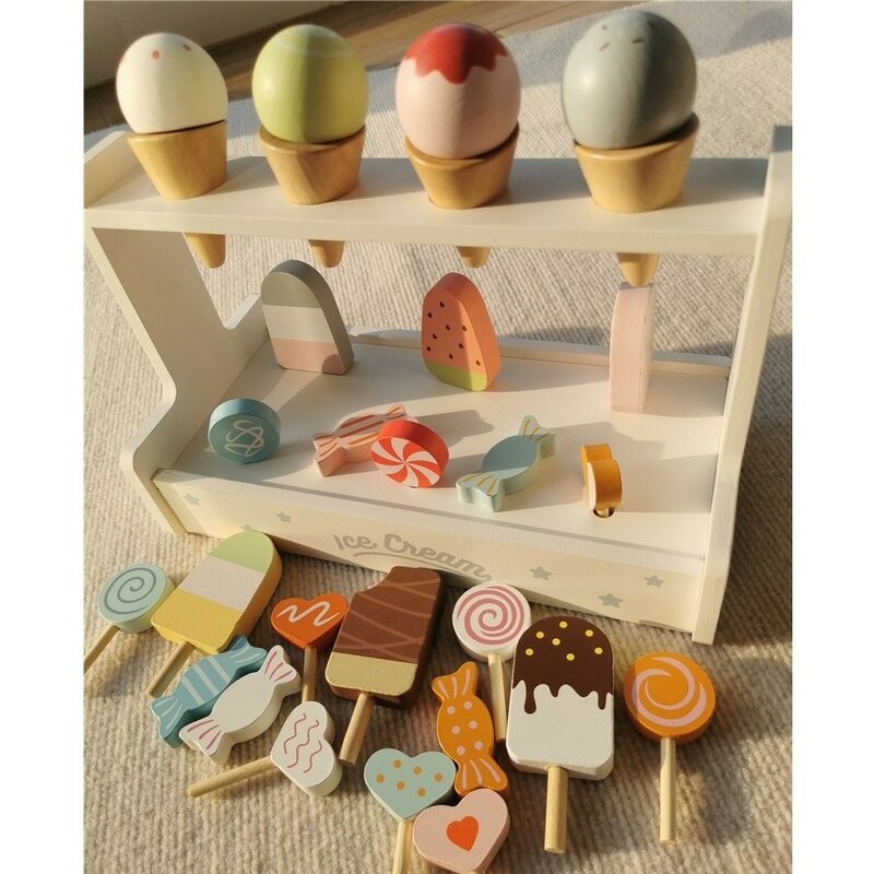 Juguetes de cocina de madera para niños, simulación de Pastel de helado, dulce Pastel de Chocolate, caramelo, regalo de cumpleaños
