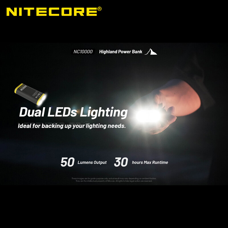 Nitecore – batterie externe USB-C mAh NC10000 10000 QC & PD, batterie externe Highland avec lampe de secours