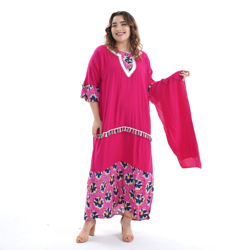 Nieuwe Stijl Plus Size Kaftan 100% Katoenen O-hals Jilbab Abaya Afrikaanse Dashiki Voor Dames Kaftan Korte Mouw Cover Up