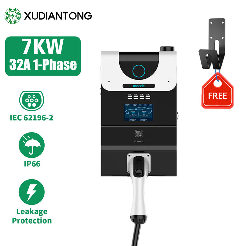 XUDIANTONG – chargeur 32A 1 Phase EV pour véhicule électrique, 62196 kw, avec câble de Type 2 6M, prise IEC-2, contrôle via application Wifi