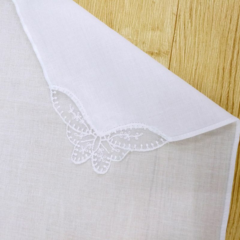 28x28cm Women Plain White Square Handkerchiefs Crochet for Butterfly Lace Corner N0HE