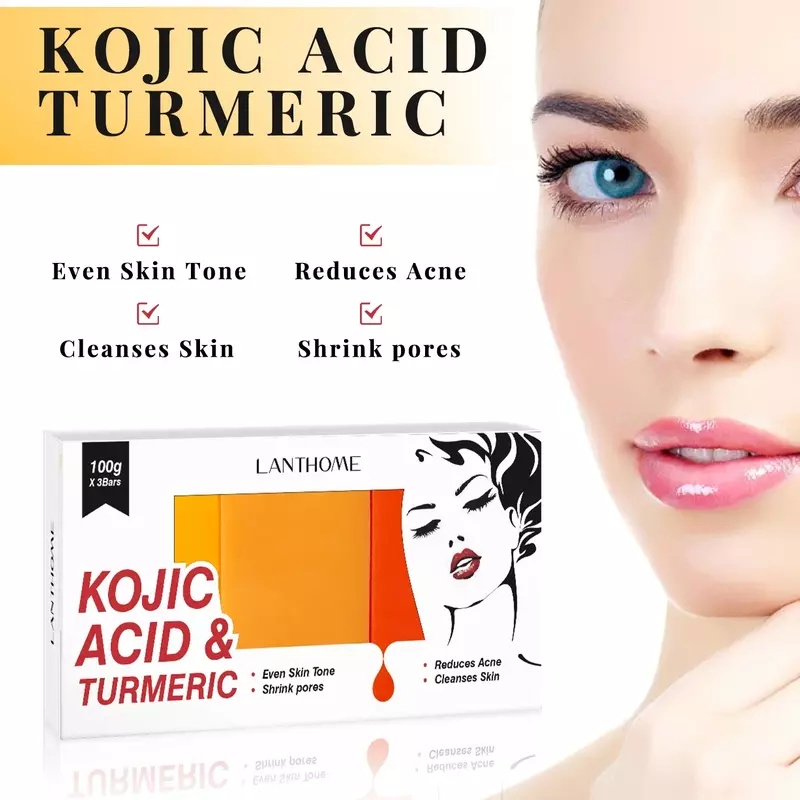 Kojic ácido Facial limpeza sabão Kit, poros sujeira, cravo, Anti-Acne, remover, controle de óleo, clareamento da pele, 65g x 2