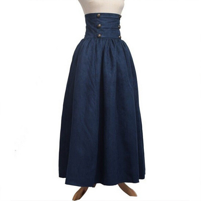 Pleated Skirt Retro British Style Long Skirt with Large Swing Solid Color High Waisted Skirt