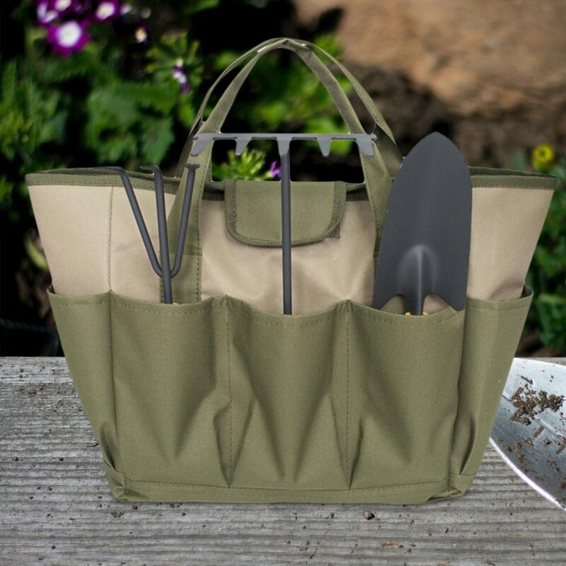 Gardening Tool Kits Holder Sturdy Handle Hand Tool Storage Basket for Car Garage or Work Shop Gardening Tote with Multi Pockets