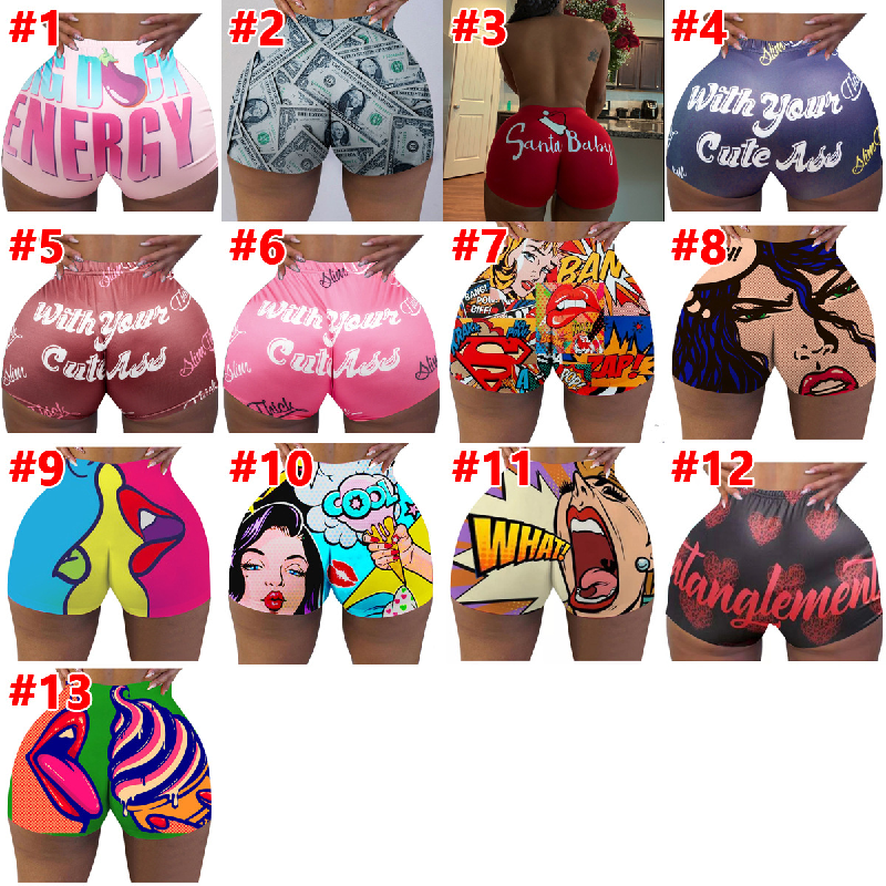 Shorts de cintura alta para mulheres, snacks doces grandes femininos, estampa de letras coloridas, tendência, Y2K, moda