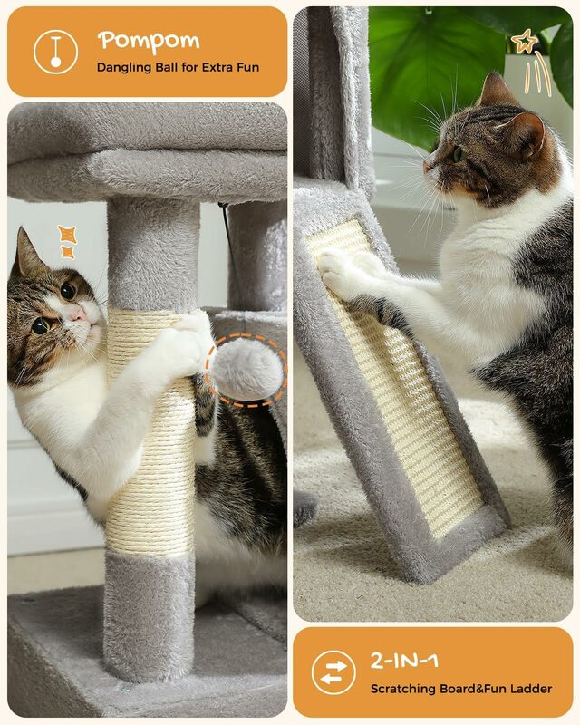 Cat Tree Tower com condomínios duplos para gatos de interior, Plush House com poleiro acolchoado, arranhando rampa e Posts, 30 polegadas