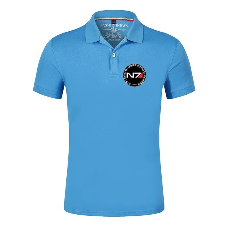N7 Mass Effect 2024 Men's Summer Fashion Printing Solid Color Classic Casual Slim Ordinary Polo Shirt Short Sleeves Tops