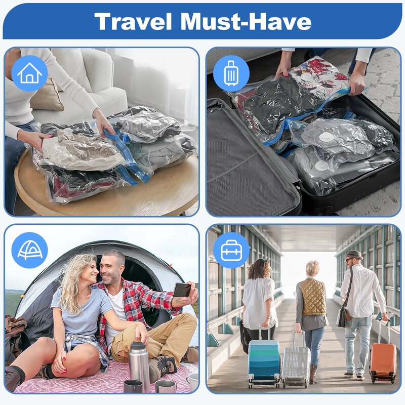 Kit tas vakum penyimpanan pompa udara elektrik, tas kompresi perjalanan, tas penghemat ruang perjalanan untuk koper, tas penyimpanan dapur