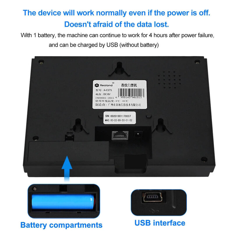 Wi-Fi RFID 2,5-дюймовый биометрический отпечаток пальца времени посещаемость TCP/IP USB офисный вход в реальную систему времени часы бесплатное программное обеспечение