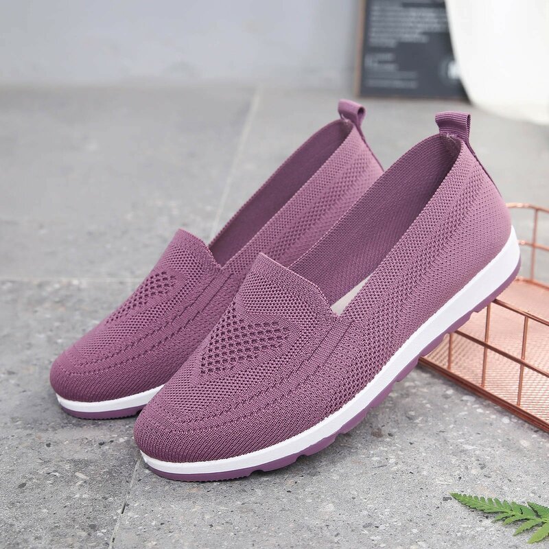 2024 Flats Women Shoes Comfortable Knitted Slip-on Shoes Women's Loafers Ladies Platform Creepers Grandmother Mom Sport Sneakers