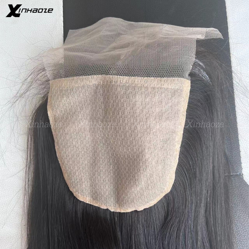 Extensiones de cabello humano Remy con cierre de Base de seda, cabello de bebé, parte media libre, 5x5