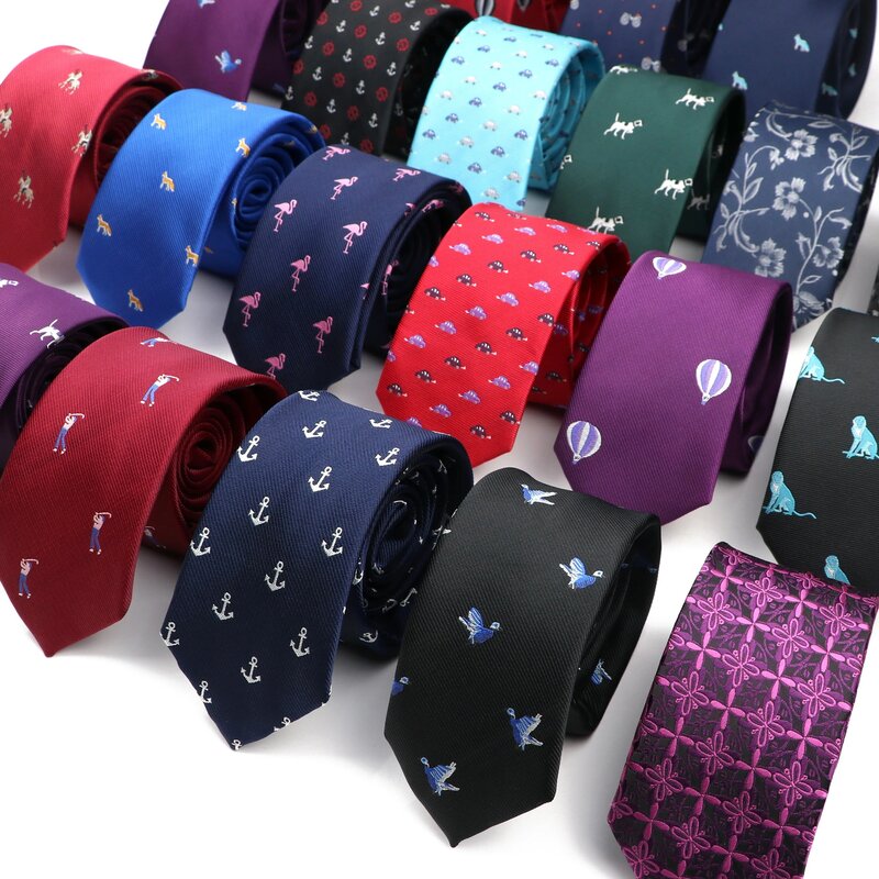 Novo azul vermelho impresso gravata masculina animal âncora balão de ar padrão magro gravata festa de negócios estreita gravatas gravata masculina