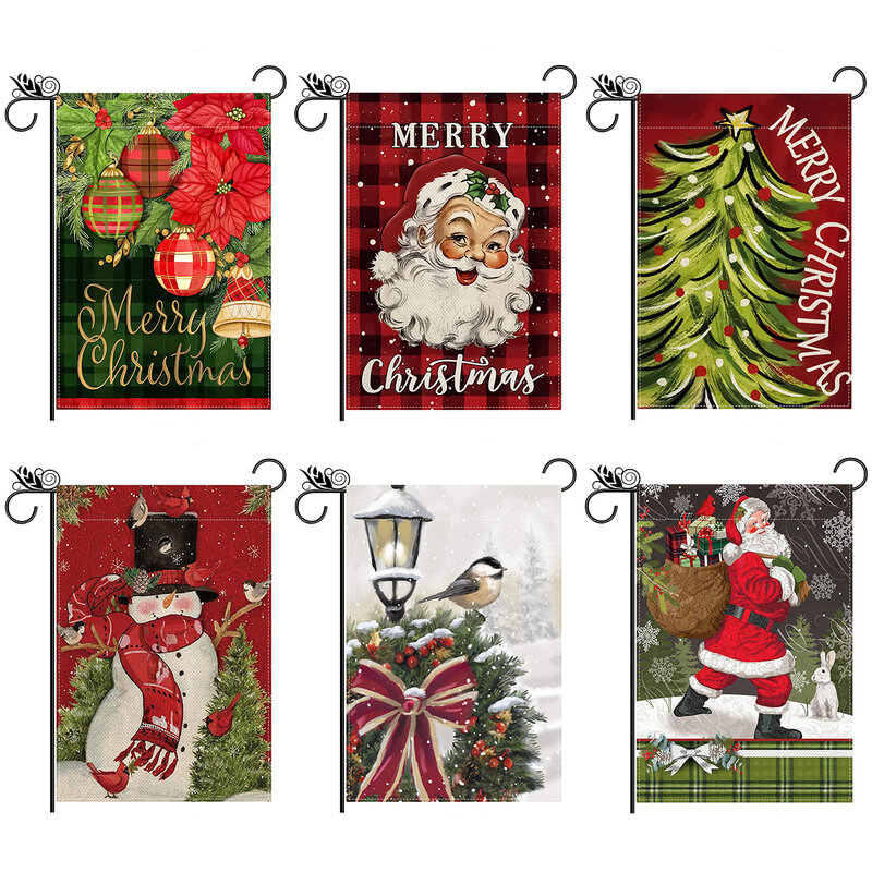Natal dupla face impresso bandeira do jardim, Papai Noel, boneco de neve, Bell Pattern Flag, Farm Yard Decoração, não incluído, 1pc