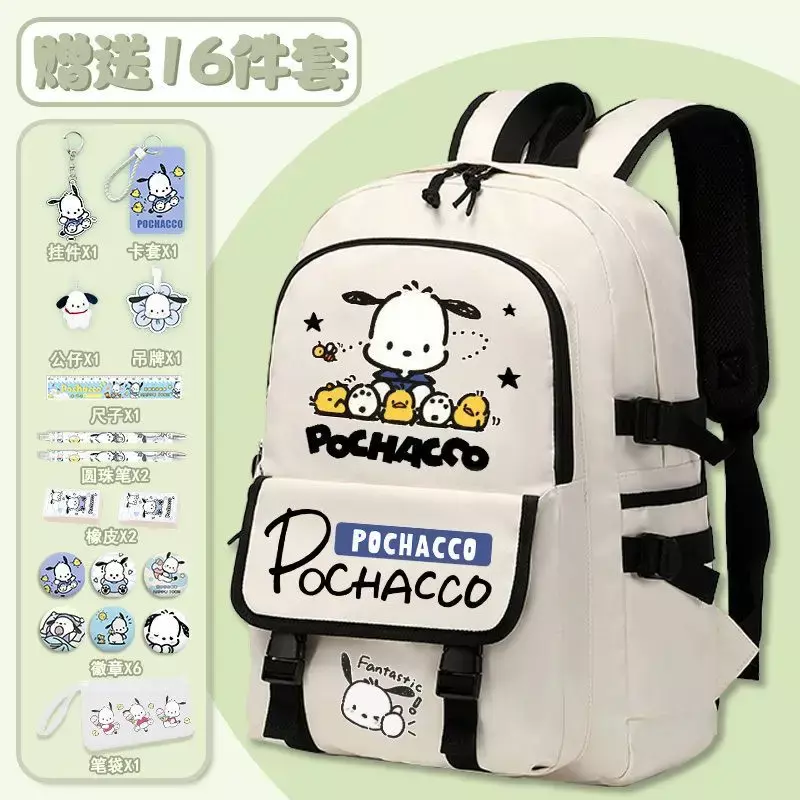 Sanrio Pacha Dog Student Schoolbag, bonito dos desenhos animados Spine Protection, mochila de grande capacidade infantil, novo