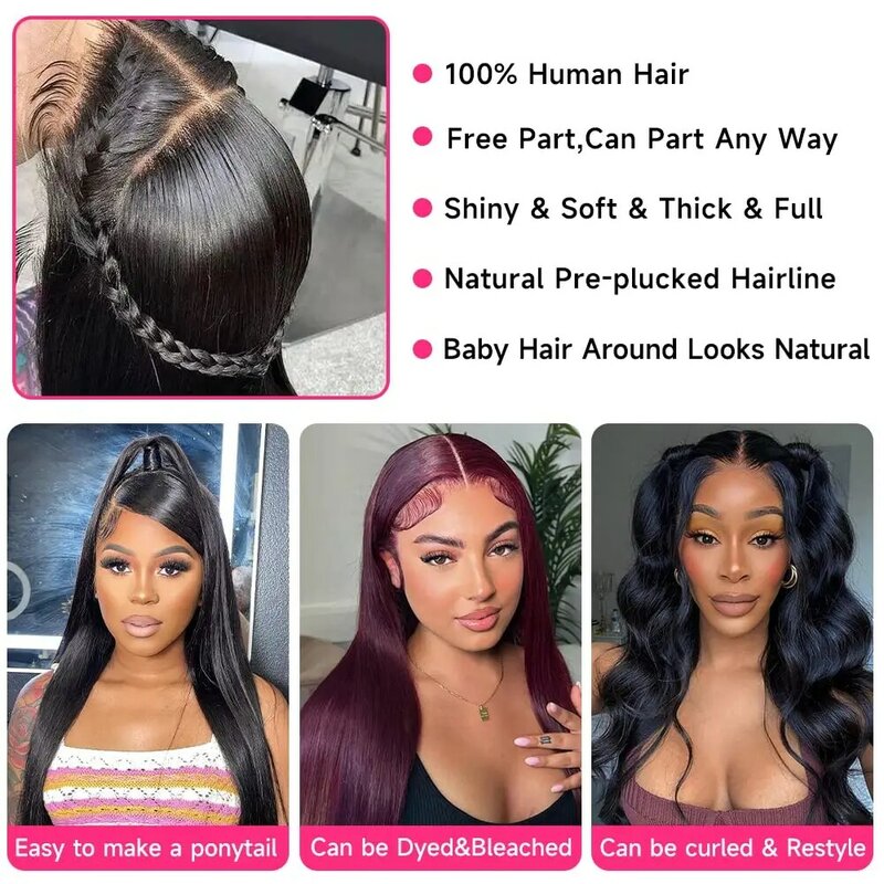 Straight Lace Front Wigs Human Hair - 13x4 Transparent HD Lace Front Wigs Human Hair Pre Plucked, 180% Density