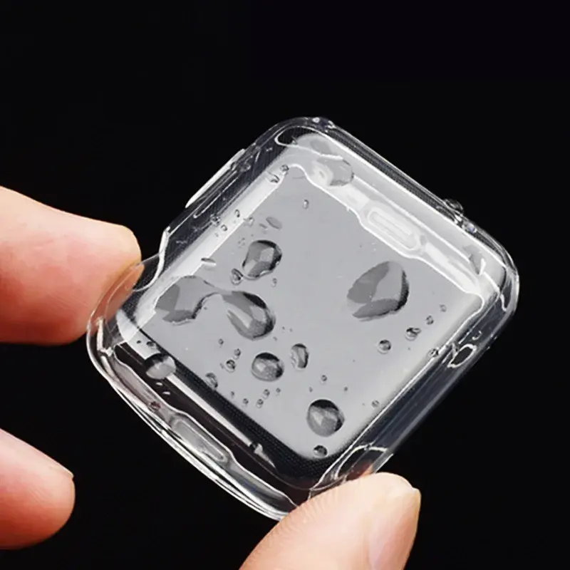 Apple Watch用の薄いシリコンケース,シリーズ9,8,7,6,5,4,3 se,iwatch ultra,40,41,42,44,45,49mm,透明TPUスクリーンプロテクター