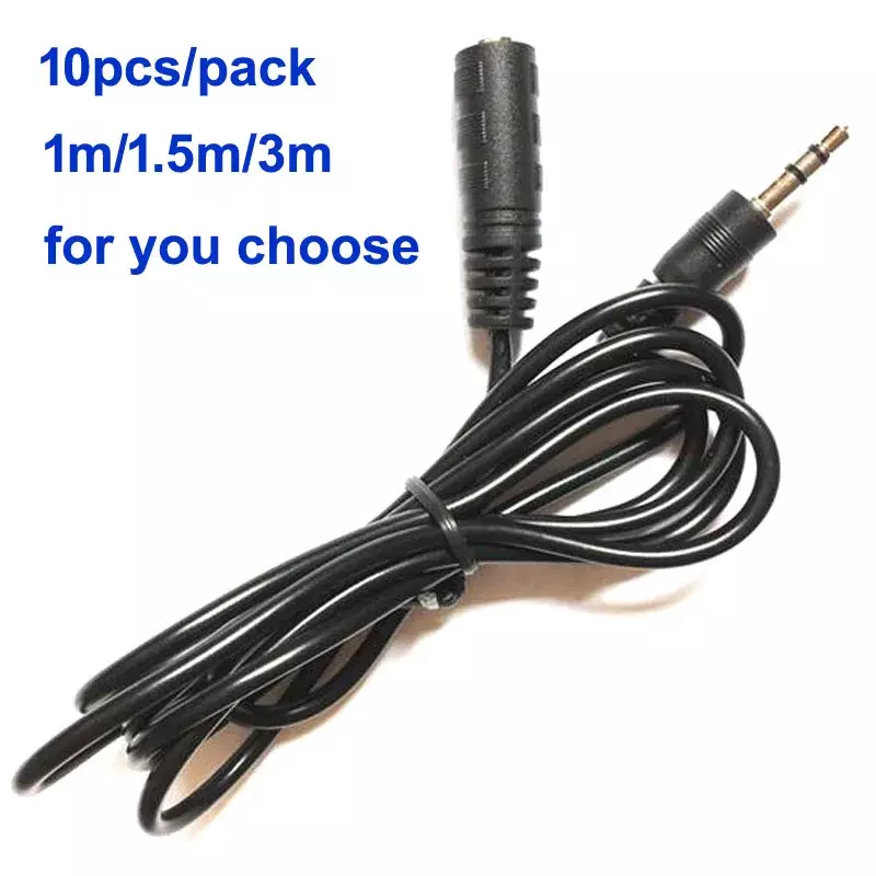 Grosir 10 buah kabel ekstensi Headphone Audio Jack 3.5mm kabel Aux jantan ke betina 1m 1.5m 3m untuk ponsel komputer
