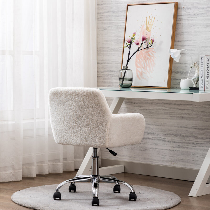 Krzesło biurowe HengMing ze sztucznego futra, puszyste, rozmyte, wygodne krzesło do makijażu, obrotowe krzesło biurowe z regulacją wysokości, toaletka C