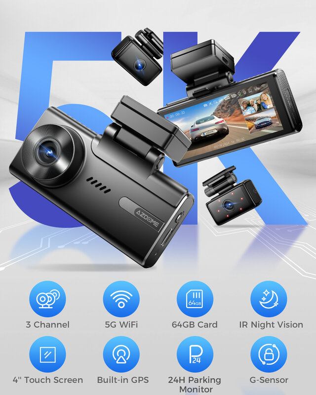 Azdome M580 Auto Dvr 5K Dashcam Gps 3 Camera 'S 1080P Cabine Wifi Gratis Achterzijde App Noodrecord Parking Monitor Loop Opname