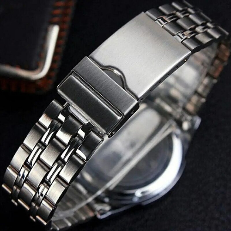 Reloj de pulsera de acero inoxidable para hombre, reloj de pulsera de cristal de Rayo Azul que brilla en la oscuridad