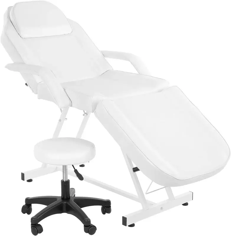 OmySalon Massage Salon Tattoo Chair Esthetician Bed with Hydraulic Stool,Multi-Purpose 3-Section Facial Bed Table, Adjustable Be