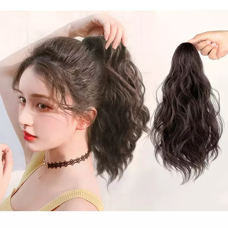Coleta rizada esponjosa Natural para niñas y mujeres, peluca de agarre con Clip, postizo de cola de caballo, extensiones de cabello