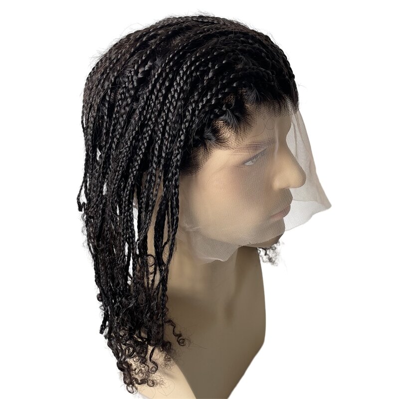 Peluca de cabello humano virgen brasileño para hombres negros, reemplazo de Color Natural, caja de 180% de densidad, encaje completo, 14 pulgadas