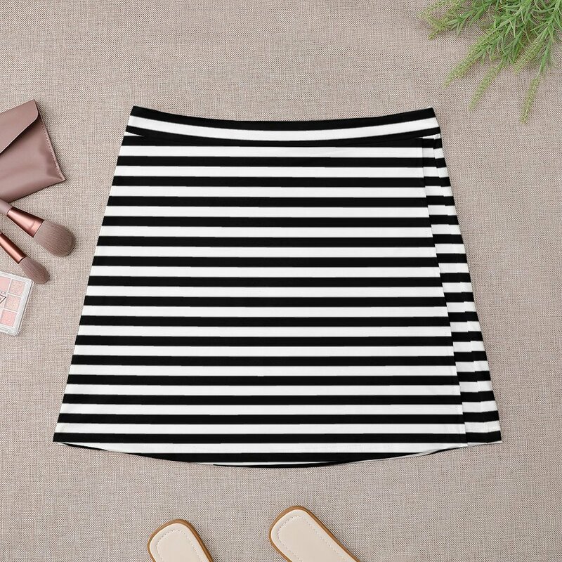 Rok Mini bergaris sederhana hitam dan putih pakaian wanita 2023 gaun rok Mini model baru musim panas 2023 wanita