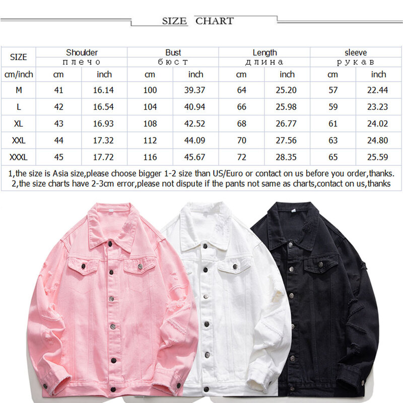 Autunno primavera Retro Destory Wash Hole Solid Denim Jacket rosa bianco nero Jaqueta Jeans Streetwear Slim Fit Chaqueta Hombre Coat