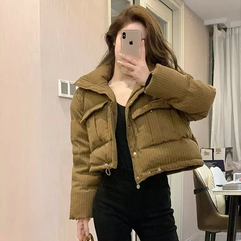 여성용 스탠드업 칼라 다운 재킷, 짧은 파카, 따뜻한 여성용 외투, 두꺼운 코튼 패딩 재킷, 여성용 상의