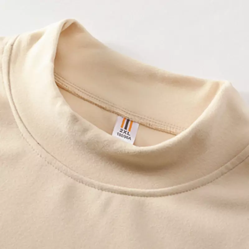 Camiseta de lana de Base sólida para hombre, Jersey cálido de Cuello medio alto, manga larga, ropa informal, camisa de fondo