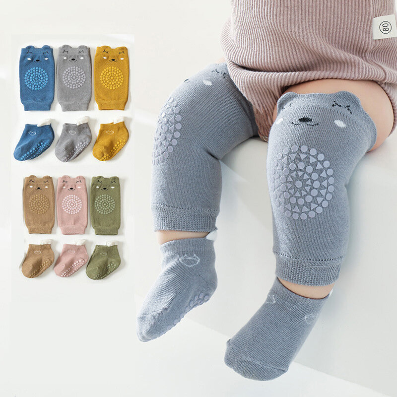 Conjunto de Calcetines antideslizantes con dibujos animados para bebé, medias de seguridad para gatear, Protector de rodilla para caminar, Verano
