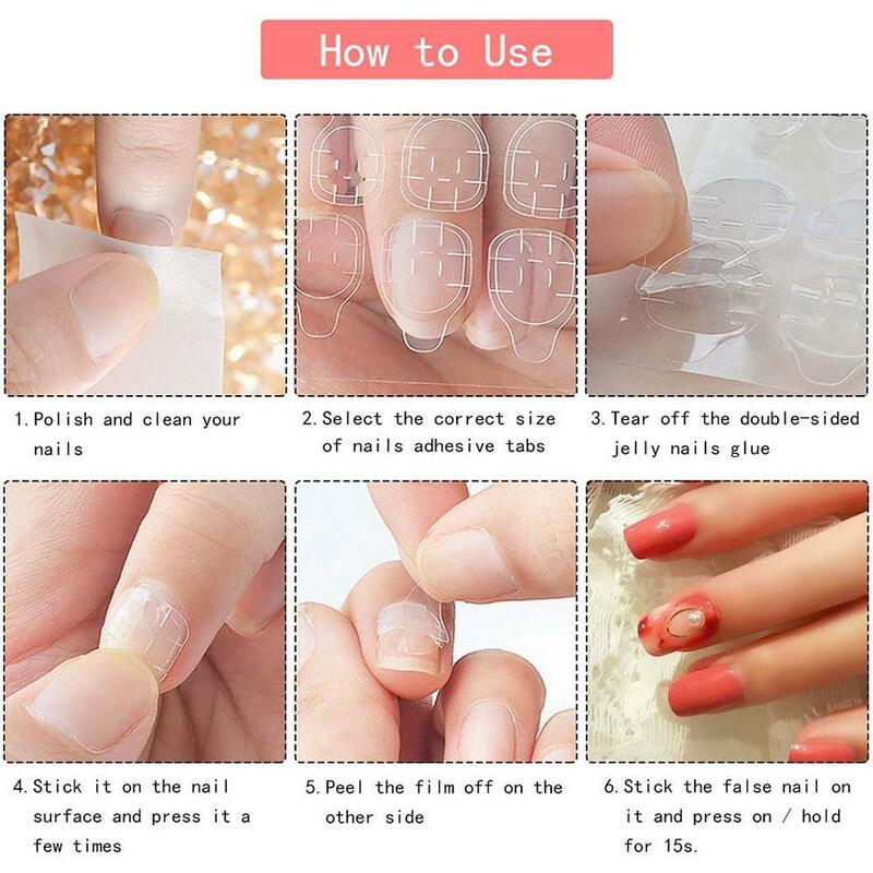 24pcs/sheet False Nail Glue Sticker DIY Fake Nails Double Side Clear Invisible Strong Jelly Gel Pad Press On Nails Manicure Tool