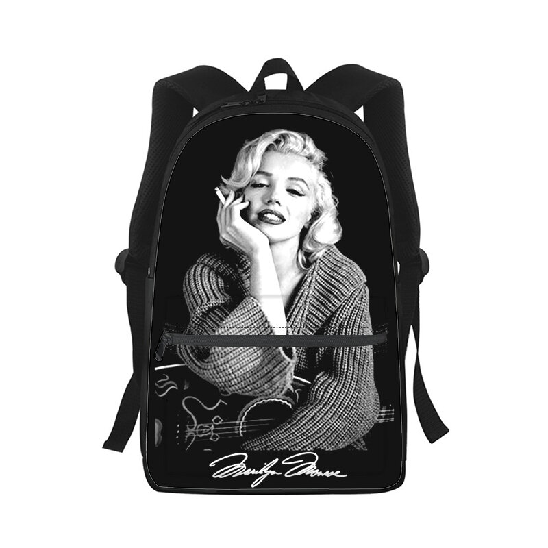 Mochila Marilyn Monroe para homens e mulheres, 3D Print, bolsa de estudante, mochila portátil, bolsa de ombro para crianças, moda