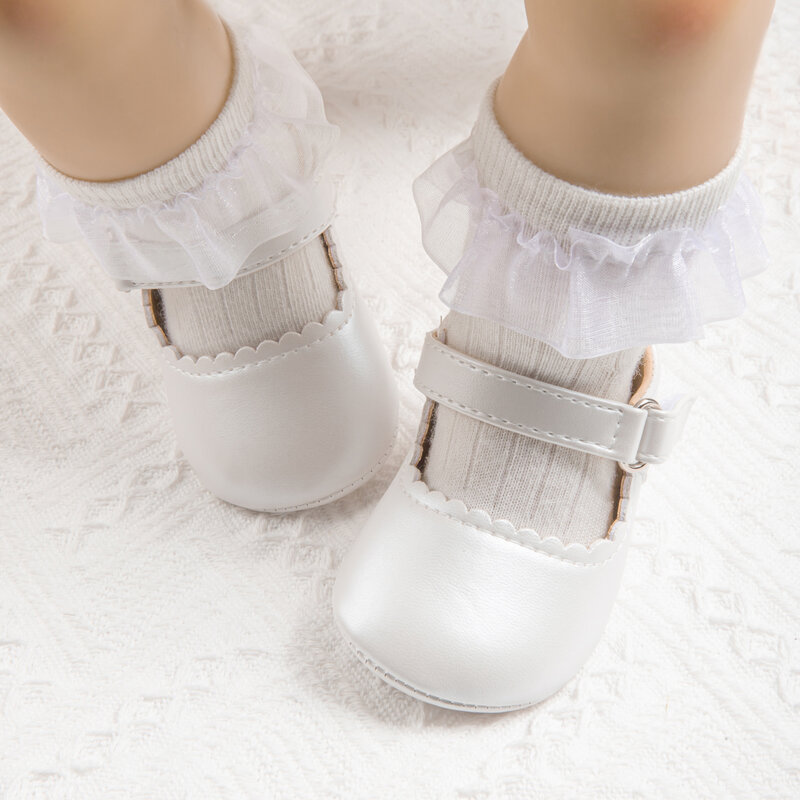 KIDSUN Spring Newborn Pu Baby Dress Girls Shoes Rubber Sole Non Slip First Walker Toddler White Dance Wedding Shoes for Girl