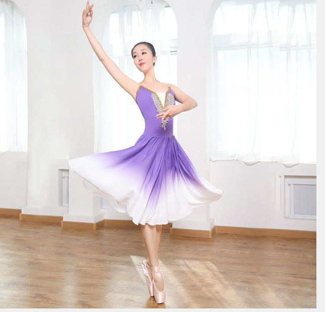 Vestido largo de tutú de Ballet para mujer y niño, traje de baile moderno degradado, actuación de bailarina, gasa
