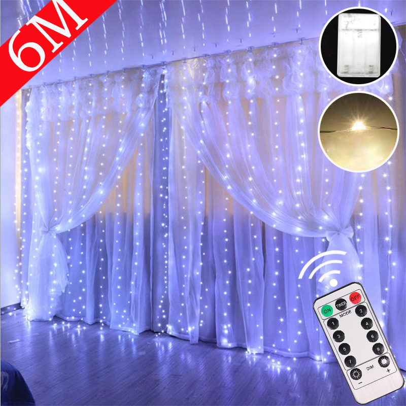 LEDカーテンライトカーテン,温かみのある白/色,リモコン,寝室,休暇,クリスマスの装飾,結婚式