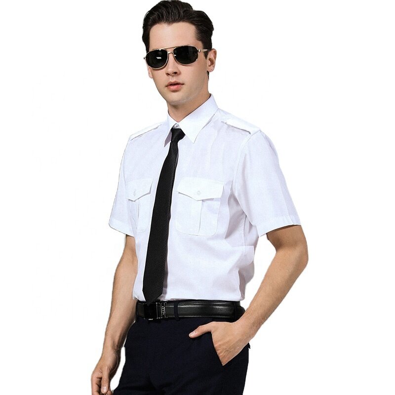 Men's White Shirts with Epaulets Pilot Aviation Uniform Shirt Manufacture Airline Uniforms