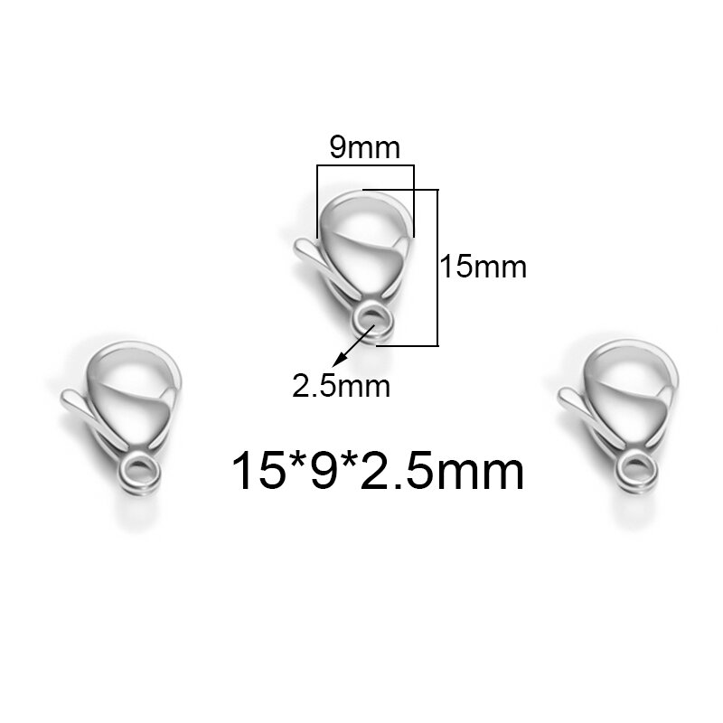 50Pcs/lot 9-15mm Stainless Steel Hooks Lobster Clasps Necklaces Beads Connectors Space Accessories for DIY Jewelry Making