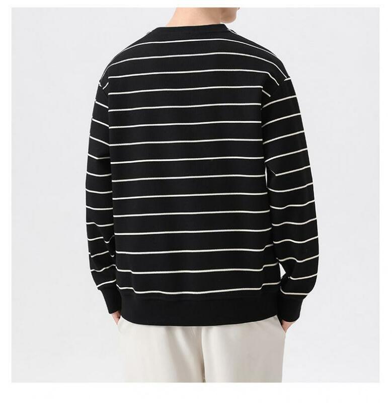2023 nowe jesienno-zimowe bawełniane bluzy w paski męskie z okrągłym dekoltem typu Streetwear z długim rękawem luźny pulower bluzki z kapturem Plus rozmiar 7Xl 8Xl