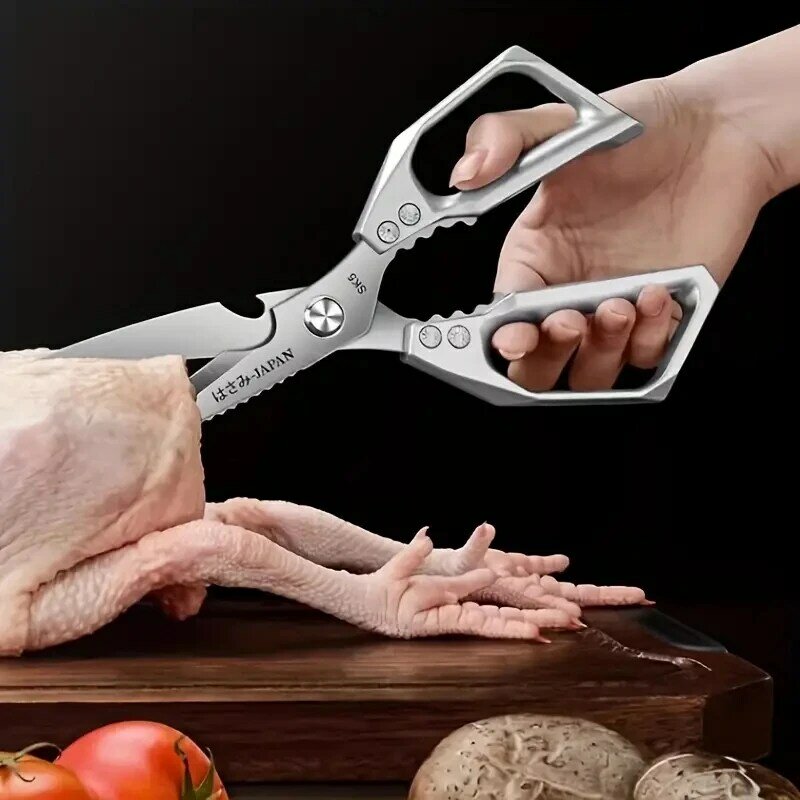 1 szt. Wytrzymałe nożyczki kuchenne nożyce wielofunkcyjne ze stali nierdzewnej do cięcia mięsa i pieczeni domowe nożyczki gotowanie żywności