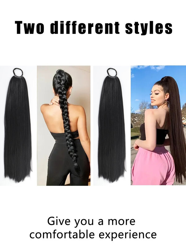 女性のための人工ポニーテールエクステンション,滑らかで長い髪,編組,DIY,コスプレ,女の子,24インチ