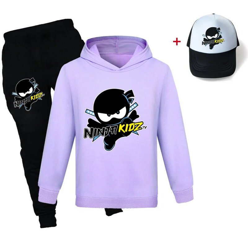 Ninja KIDZ-Hoodies e calças de manga comprida para crianças, roupas esportivas infantis, tops, traje de Natal, terno de aniversário, chapéu, roupas para meninos e meninas