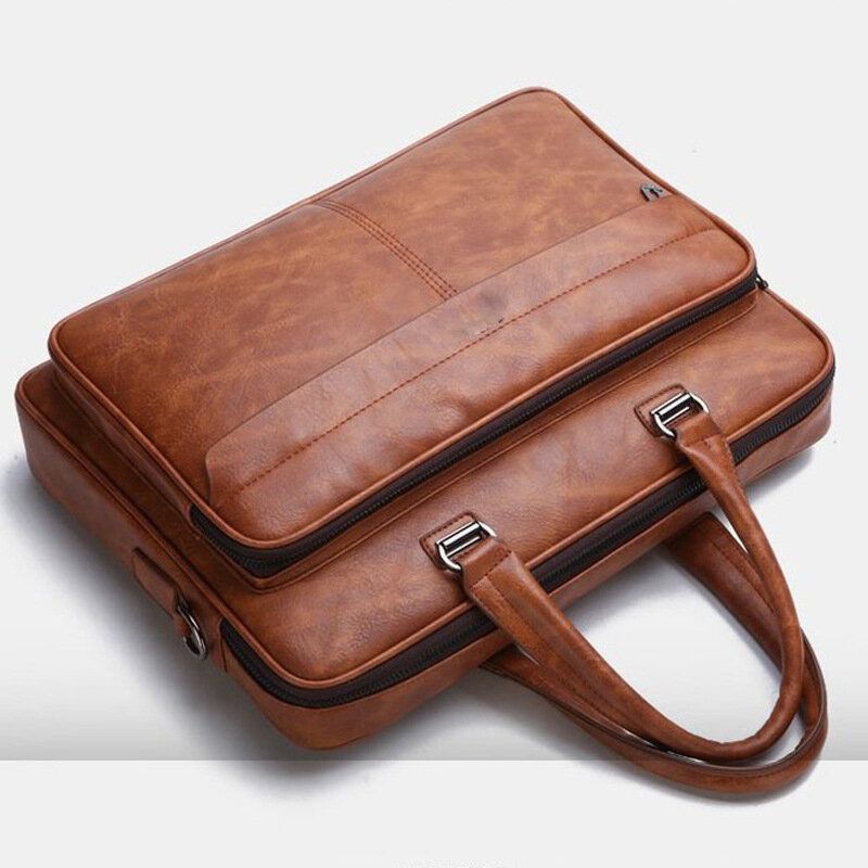 Tas Briefcase Kulit PU Vintage untuk Pria, Tas Eksekutif untuk Dokumen, Tas Bisnis Bahu Pria dengan Selempang untuk Laptop