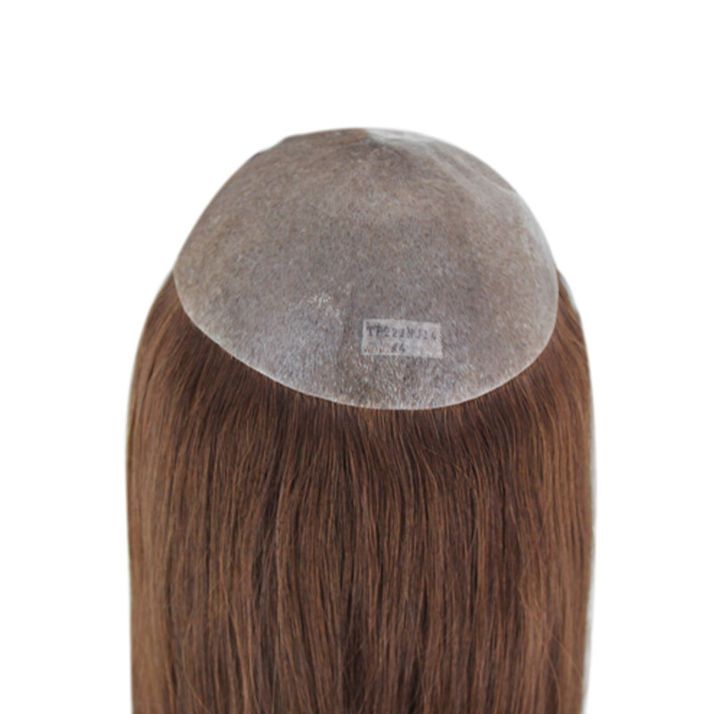 Full PU V Loop Toupee para mulheres, perucas de cabelo humano, extensão do cabelo indiano, sistema de cabelo, cabelo castanho, cor natural, injeção, 613