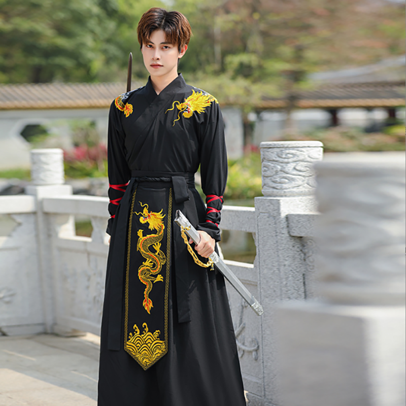 Hanfu hitam ukuran besar 5XL Pria Wanita, kostum Hanfu bordir tradisional Cina, kostum Cosplay Halloween pria wanita ukuran Plus 4XL