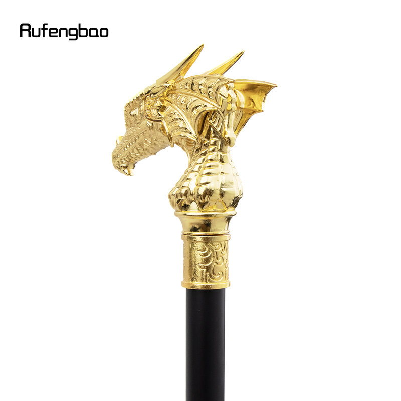 Golden Luxury Dragon Head Single Joint Walking Stick with Hidden Plate Self Defense Fashion Cane Plate Cosplay Crosier 93cm